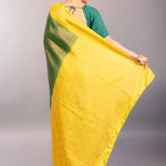 Dark Green South Indian Silk Saree with Contrasting Yellow Border and Pallu - Anvi Couture