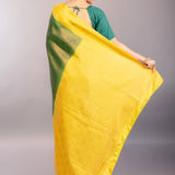 Dark Green South Indian Silk Saree with Contrasting Yellow Border and Pallu - Anvi Couture