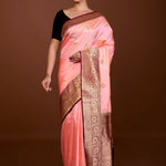 Bright Pink Katan Silk Saree with Contrasting Matt Gold Zari Border - Anvi Couture