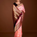 Bright Pink Katan Silk Saree with Contrasting Matt Gold Zari Border - Anvi Couture