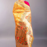 Yellow Paithani Silk Saree with Gold Zari Floral Jaal Work: Festive Wear Saree Anvi Couture - Image 4