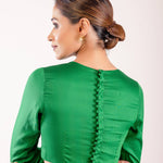 Green Close Neck Full sleeve Blouse with Button Back Closure - Anvi Couture