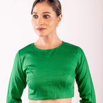 Green Close Neck Full sleeve Blouse with Button Back Closure - Anvi Couture