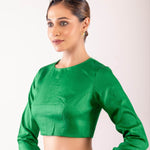 Green Close Neck Full sleeve Blouse with Button Back Closure - Anvi Couture