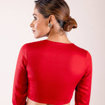 Red Cotton Silk Blouse with Full Sleeves and Round Neckline - Anvi Couture