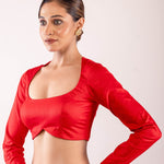 Red Cotton Silk Blouse with Round Neck and Full Sleeves - Anvi Couture