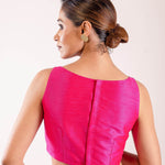Pink Sleeveless Blouse with Boat Neckline and Silver Stripe Detailing - Anvi Couture