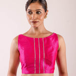 Pink Sleeveless Blouse with Boat Neckline and Silver Stripe Detailing - Anvi Couture