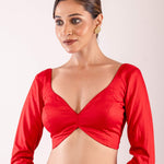 An Indian Woman Wearing a Red Cotton Silk Blouse with Full Sleeves and Back Closure: Festive wear Blouses from Anvi Couture - Image 3