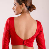 Shop this Red Cotton Silk Blouse with Full Sleeves and Back Closure - Top Quality Finish - Occasion Wear Blouses from Anvi Couture - Image 4