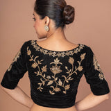 Black Velvet Hand Embroidered Work Blouse - Anvi Couture