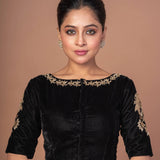Black Velvet Hand Embroidered Work Blouse - Anvi Couture