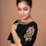 Black Velvet Hand Embroidered Work Blouse - Anvi Couture