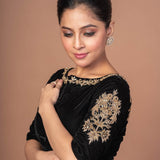 Black Velvet Hand Embroidered Work Blouse - Anvi Couture