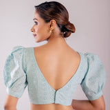 Light Blue Hakoba Blouse with Puff Sleeves - Anvi Couture