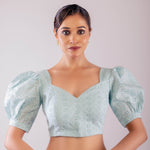 Light Blue Hakoba Blouse with Puff Sleeves - Anvi Couture