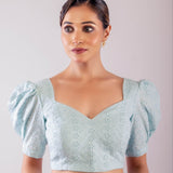 Light Blue Hakoba Blouse with Puff Sleeves - Anvi Couture