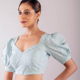 Light Blue Hakoba Blouse with Puff Sleeves - Anvi Couture