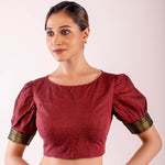 Maroon Boat Neck Traditional Silk Blouse with Puff Sleeves & Stylish Back - Anvi Couture