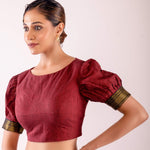 Maroon Boat Neck Traditional Silk Blouse with Puff Sleeves & Stylish Back - Anvi Couture
