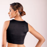 Black Sleeveless Blouse with Round Neckline - Anvi Couture