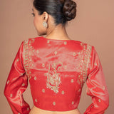 Red Tissue Silk Blouse with Hand Embroidered Work: Bridal Blouse - Anvi Couture - Image 4
