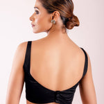 Black Sleeveless Blouse in Cotton Silk with Back Hook Closure - Anvi Couture