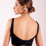 Black Sleeveless Blouse in Cotton Silk with Back Hook Closure - Anvi Couture