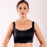 Black Sleeveless Blouse in Cotton Silk with Back Hook Closure - Anvi Couture