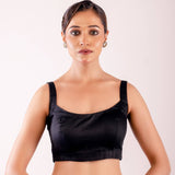 Black Sleeveless Blouse in Cotton Silk with Back Hook Closure - Anvi Couture