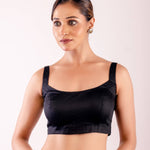 Black Sleeveless Blouse in Cotton Silk with Back Hook Closure - Anvi Couture