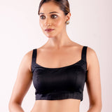 Black Sleeveless Blouse in Cotton Silk with Back Hook Closure - Anvi Couture