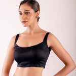 Black Sleeveless Blouse in Cotton Silk with Back Hook Closure - Anvi Couture