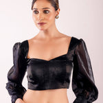 Black Party Wear Designer Full Sleeves Blouse in Organza - Anvi Couture