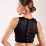 Black Close Neck Sleeveless Blouse in Cotton Silk and Back Closure - Anvi Couture