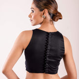 Black Close Neck Sleeveless Blouse in Cotton Silk and Back Closure - Anvi Couture