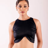 Black Close Neck Sleeveless Blouse in Cotton Silk and Back Closure - Anvi Couture