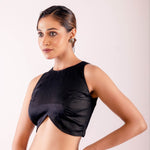 Black Close Neck Sleeveless Blouse in Cotton Silk and Back Closure - Anvi Couture