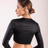 Black Full Sleeve Blouse with Plunging V - neck and Front Closure - Anvi Couture