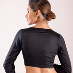Black Full Sleeve Blouse with Sweetheart Neckline in Cotton Silk and Back Closure - Anvi Couture