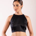 Black Close Neck Sleeveless Blouse in Cotton Silk with Back Closure - Anvi Couture