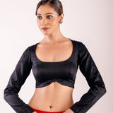 Black Cotton Silk Full Sleeve Blouse with Round Neck and Back Closure - Anvi Couture