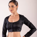Black Elegant Full Sleeves Blouse with Deep U Neckline - Anvi Couture