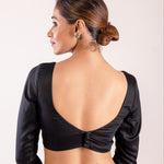 Black Elegant Full Sleeves Blouse with Deep U Neckline - Anvi Couture