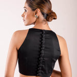 Black Close Neck Sleeveless Blouse in Cotton Silk with Back Closure - Anvi Couture