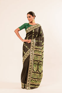 Authentic Black Baluchari Silk Saree in handwoven Minakari work - Anvi Couture