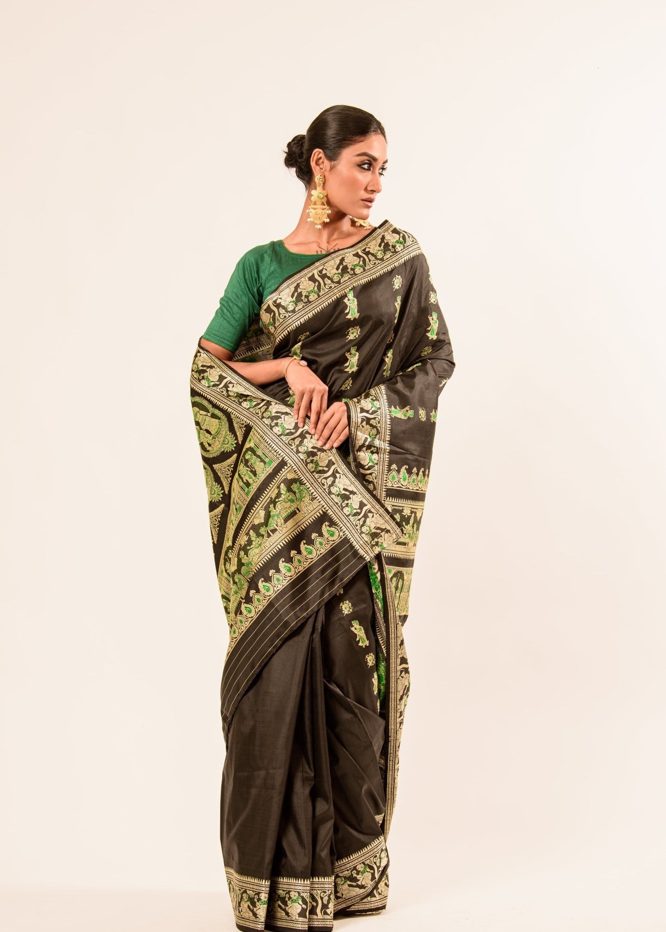 Black Pure Baluchari Silk Saree in handwoven Minakari work