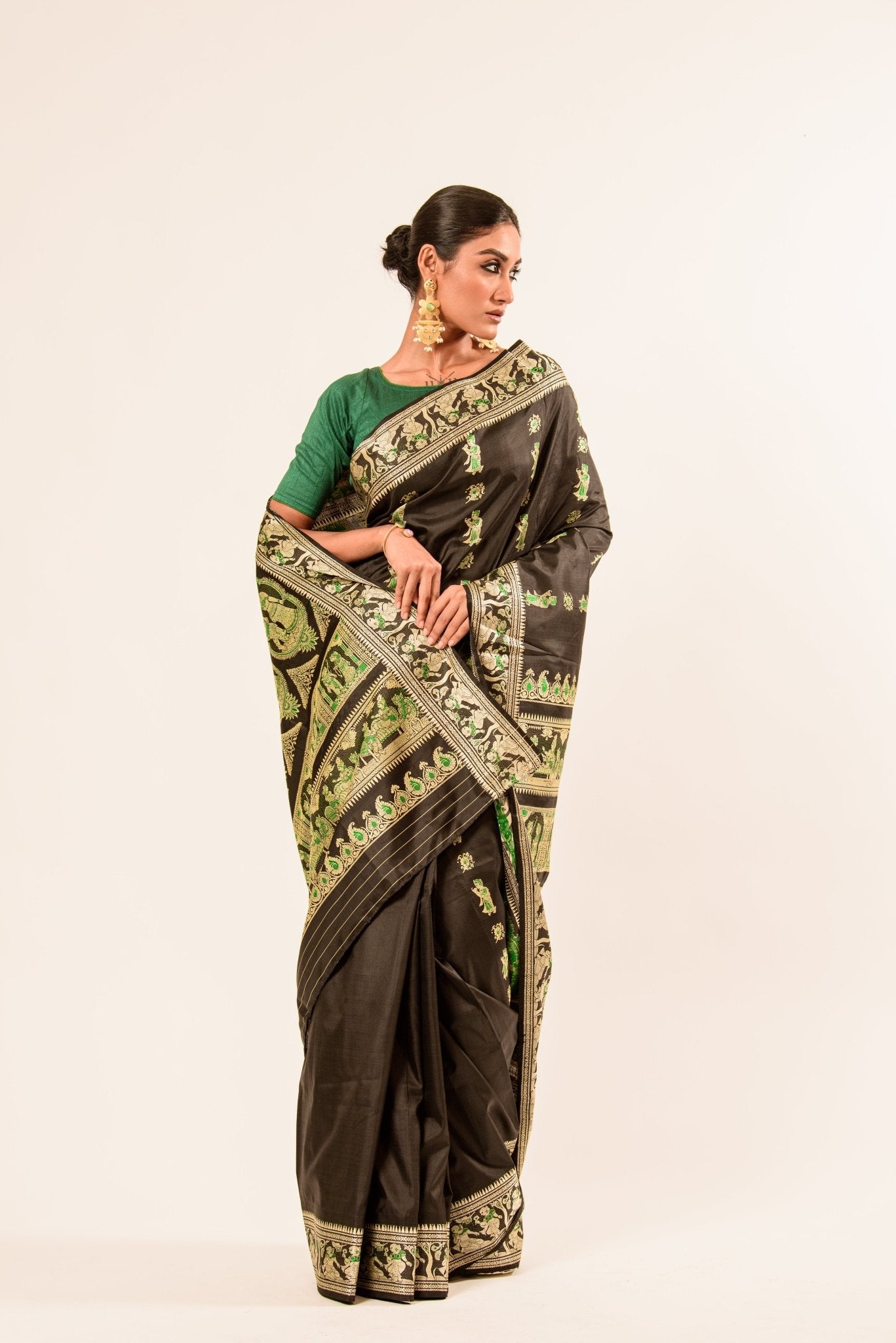 Black Pure Baluchari Silk Saree in handwoven Minakari work