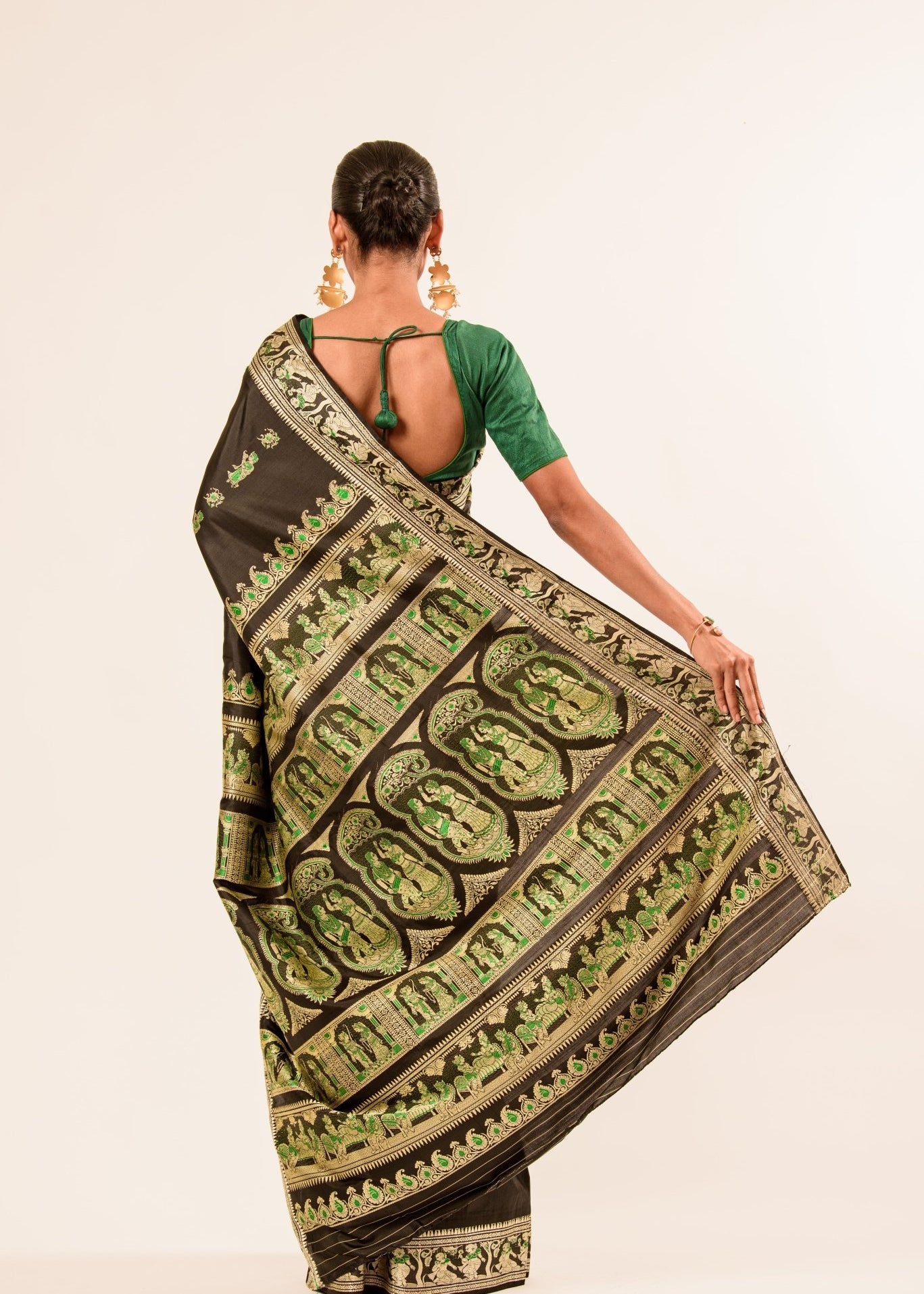 Black Pure Baluchari Silk Saree in handwoven Minakari work - Anvi Couture