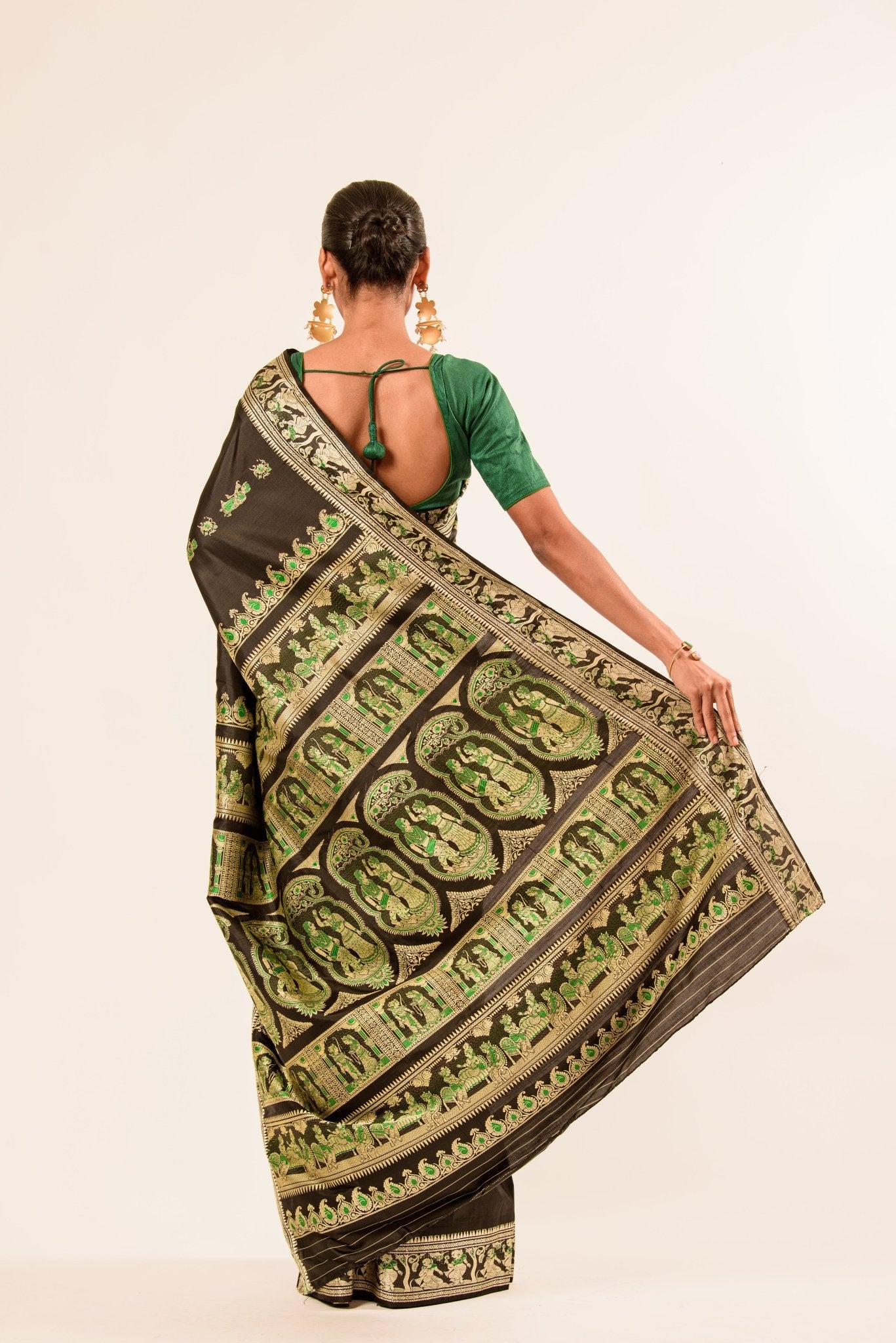 Black Pure Baluchari Silk Saree in handwoven Minakari work - Anvi Couture